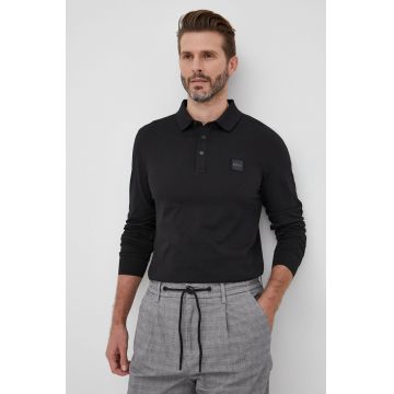 BOSS tricou polo CASUAL bărbați, culoarea negru, uni 50472681