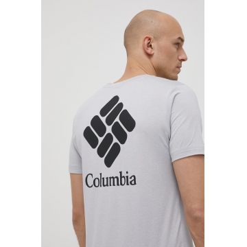 Columbia tricou sport Tech Trail Graphic culoarea gri, cu imprimeu