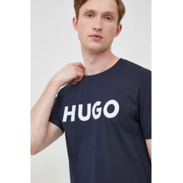 HUGO tricou din bumbac barbati, culoarea albastru marin, cu imprimeu, 50467556