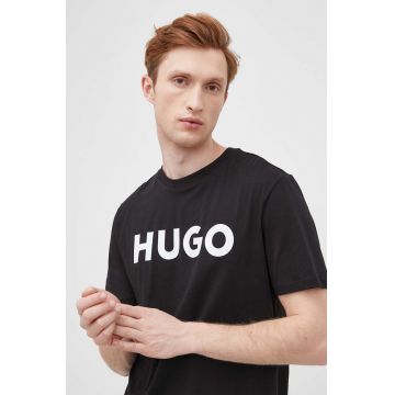 HUGO tricou din bumbac barbati, culoarea negru, cu imprimeu, 50467556