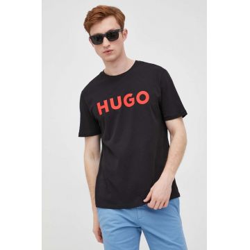 HUGO tricou din bumbac barbati, culoarea negru, cu imprimeu, 50467556