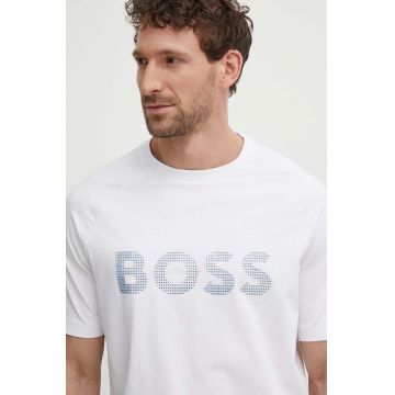 Boss Green tricou barbati, culoarea alb, cu imprimeu, 50512999