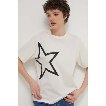 Converse tricou din bumbac femei, culoarea bej