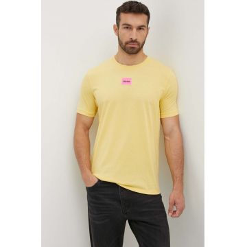 HUGO tricou din bumbac barbati, culoarea galben, cu imprimeu, 50447978