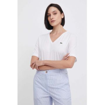 Lacoste tricou din bumbac femei, culoarea alb