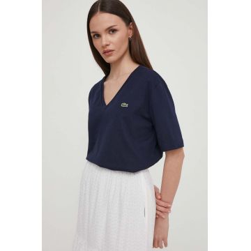 Lacoste tricou din bumbac femei, culoarea albastru marin