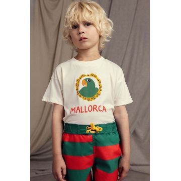 Mini Rodini tricou de bumbac pentru copii Parrot culoarea bej, cu imprimeu