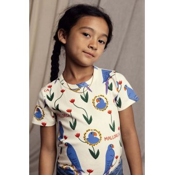 Mini Rodini tricou de bumbac pentru copii Parrots culoarea bej, modelator