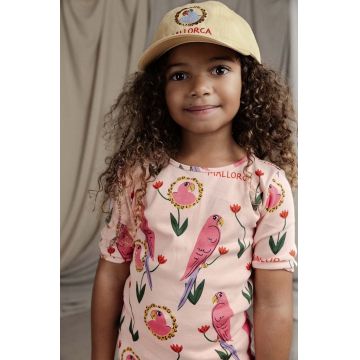 Mini Rodini tricou de bumbac pentru copii Parrots culoarea roz