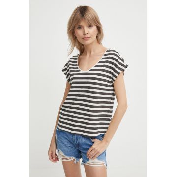 Pepe Jeans tricou din amestec de in KHLOE culoarea gri, PL505835