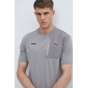 Puma tricou din bumbac barbati, culoarea gri, neted, 678920