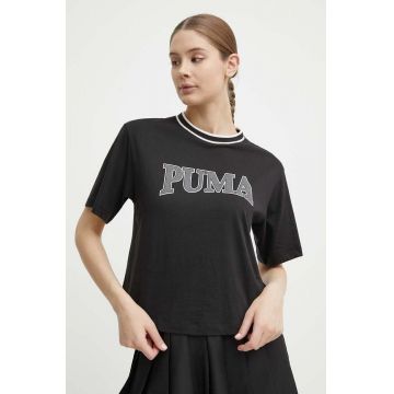 Puma tricou din bumbac SQUAD femei, culoarea negru 677903