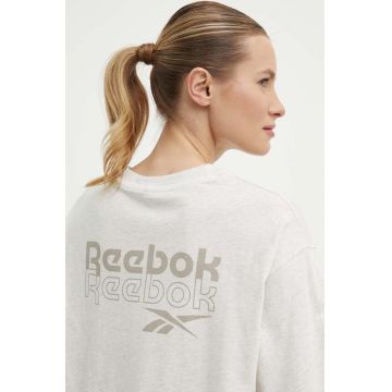 Reebok tricou din bumbac femei, culoarea bej, 100075401