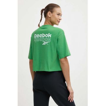 Reebok tricou din bumbac femei, culoarea verde, 100075957