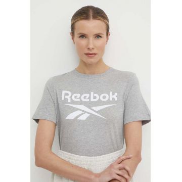 Reebok tricou din bumbac Identity femei, culoarea gri, 100034852