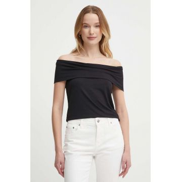 Sisley top femei, culoarea negru, decolteu spaniol