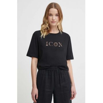 Sisley tricou din bumbac femei, culoarea negru