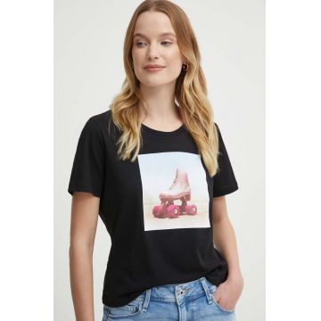 Sisley tricou din bumbac femei, culoarea negru