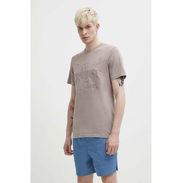 Superdry tricou din bumbac barbati, culoarea bej, cu imprimeu