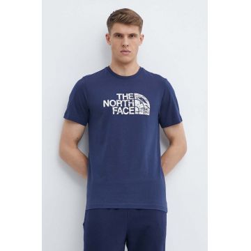 The North Face tricou din bumbac barbati, culoarea albastru marin, cu imprimeu, NF0A87NX8K21