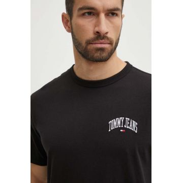 Tommy Jeans tricou din bumbac bărbați, culoarea negru, cu imprimeu, DM0DM18665