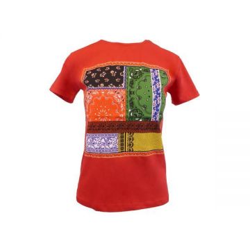 Tricou dama, Univers Fashion, rosu, imprimeu etnic multicolor, S