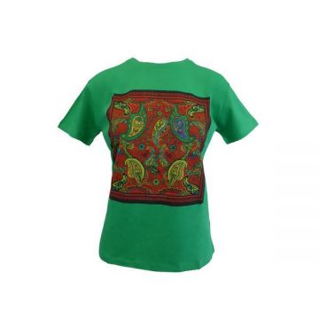 Tricou dama, Univers Fashion, verde, imprimeu etnic multicolor, L