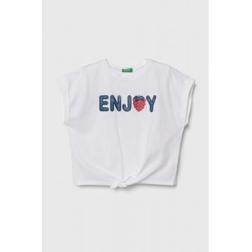 United Colors of Benetton tricou de bumbac pentru copii culoarea alb