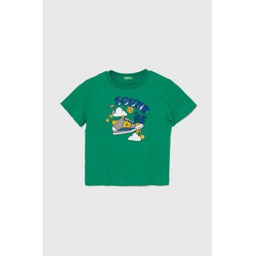 United Colors of Benetton tricou de bumbac pentru copii culoarea verde, cu imprimeu