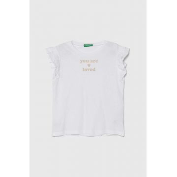 United Colors of Benetton tricou din amestec de in culoarea alb