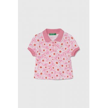 United Colors of Benetton tricou polo copii culoarea roz, cu guler