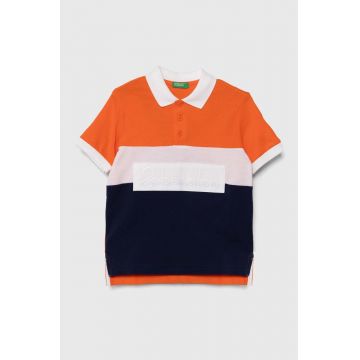 United Colors of Benetton tricouri polo din bumbac pentru copii culoarea portocaliu, modelator