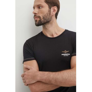 Aeronautica Militare tricou barbati, culoarea negru, cu imprimeu, AM1UTI003