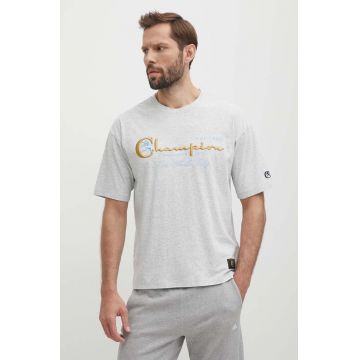 Champion tricou din bumbac barbati, culoarea gri, cu imprimeu, 219998