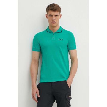 EA7 Emporio Armani tricou polo barbati, culoarea verde, cu imprimeu