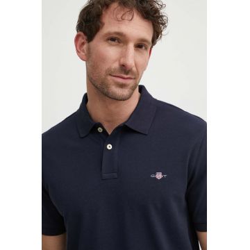 Gant polo de bumbac culoarea albastru marin, neted