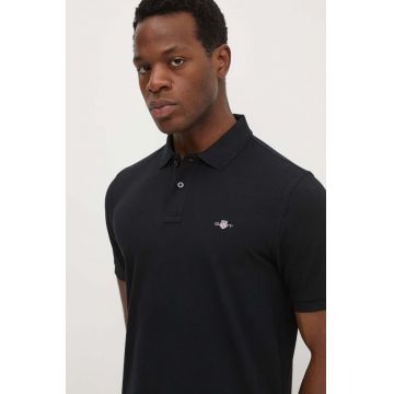 Gant polo de bumbac culoarea negru, neted