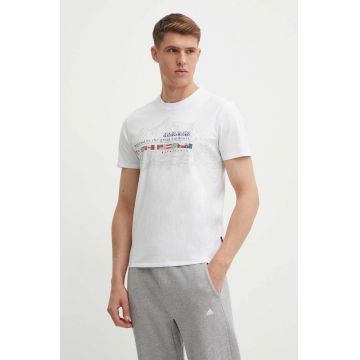 Napapijri tricou din bumbac S-Turin 1 barbati, culoarea alb, cu imprimeu, NP0A4HQG0021