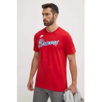 Nike tricou din bumbac Atlanta Braves barbati, culoarea rosu, cu imprimeu