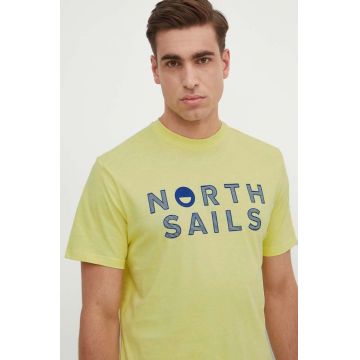 North Sails tricou din bumbac barbati, culoarea galben, cu imprimeu, 692973