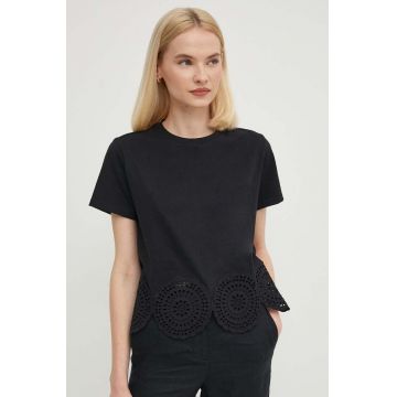 Sisley tricou din bumbac femei, culoarea negru