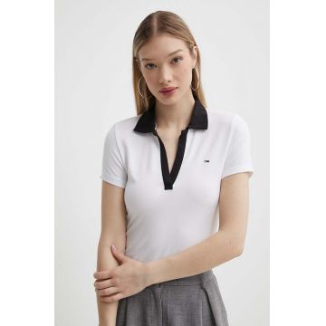 Tommy Jeans tricou polo femei, culoarea alb, DW0DW17225