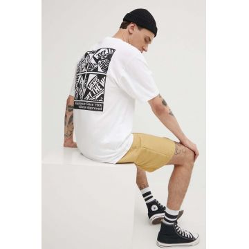 Vans tricou din bumbac barbati, culoarea alb, cu imprimeu