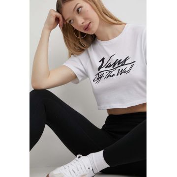 Vans tricou din bumbac femei, culoarea alb