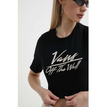 Vans tricou din bumbac femei, culoarea negru