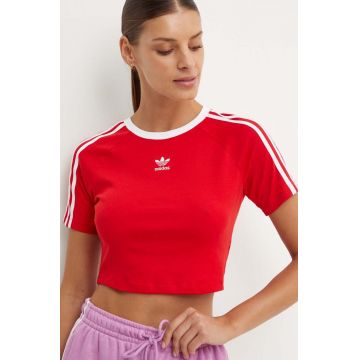 adidas Originals tricou 3 Stripes Baby Tee femei, culoarea roșu, IP0665