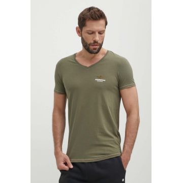 Aeronautica Militare tricou barbati, culoarea verde, neted, AM1UTI004