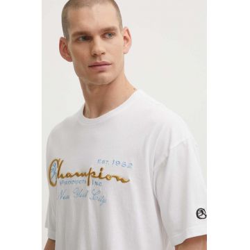 Champion tricou din bumbac barbati, culoarea alb, cu imprimeu, 219998