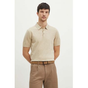 Medicine tricou polo din in barbati, culoarea bej, neted