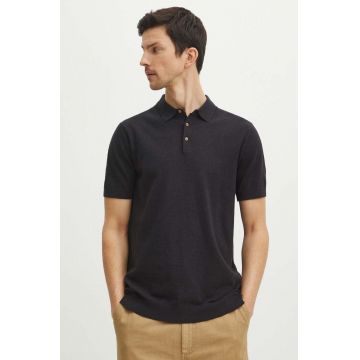 Medicine tricou polo din in barbati, culoarea negru, neted